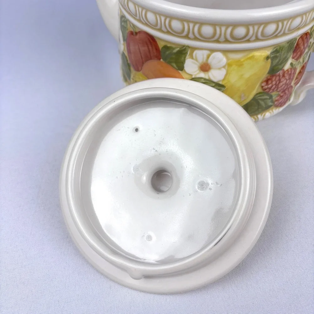 VTG 70s Metlox Poppytrail Robbia Vernon Teapot Coffee Pot Floral Basket Ceramic